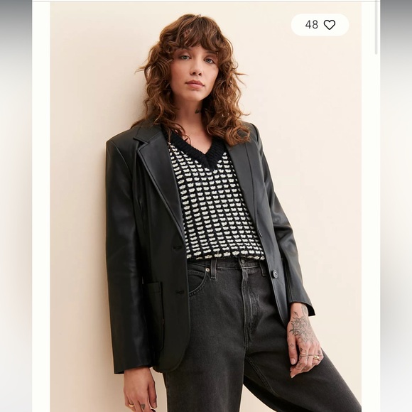 Patch Pocket Vegan Leather Blazer